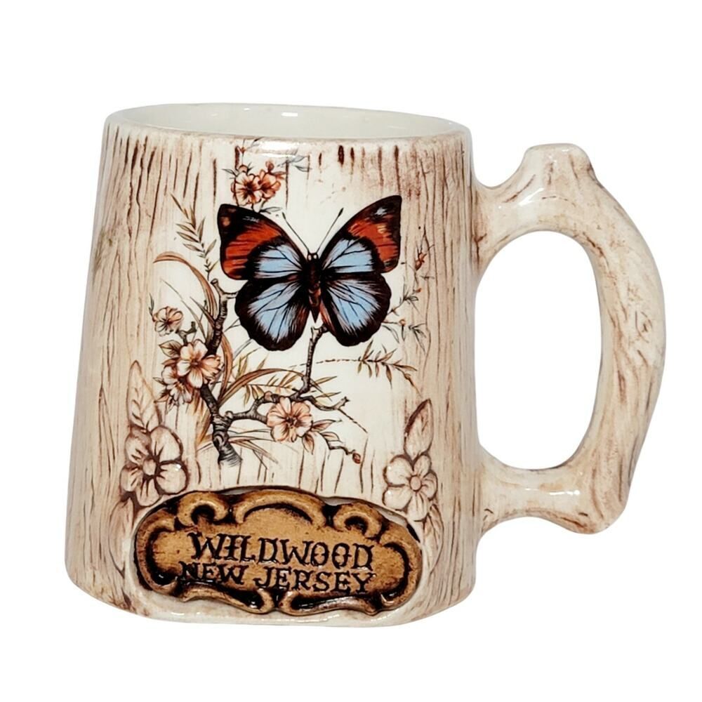 Vtg Treasure Craft WildWood New Jersey Coffee Tea Cup Mug‎ Butterfly Made in USA